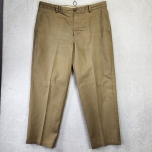 LLBean Natural Fit Mens Khaki Cotton Pleated Pants Size 38x29 Casual Chinos